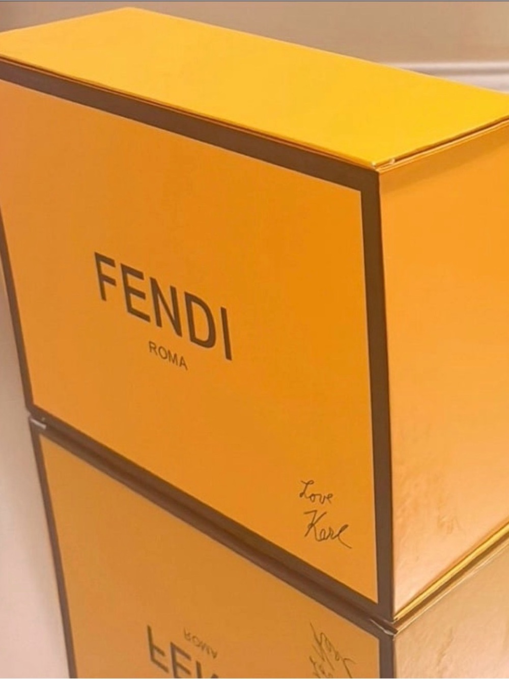 Authentic Fendi Roma Yellow Magnetic Empty Gift Box 11.75x8.5x4 "Love Karl"